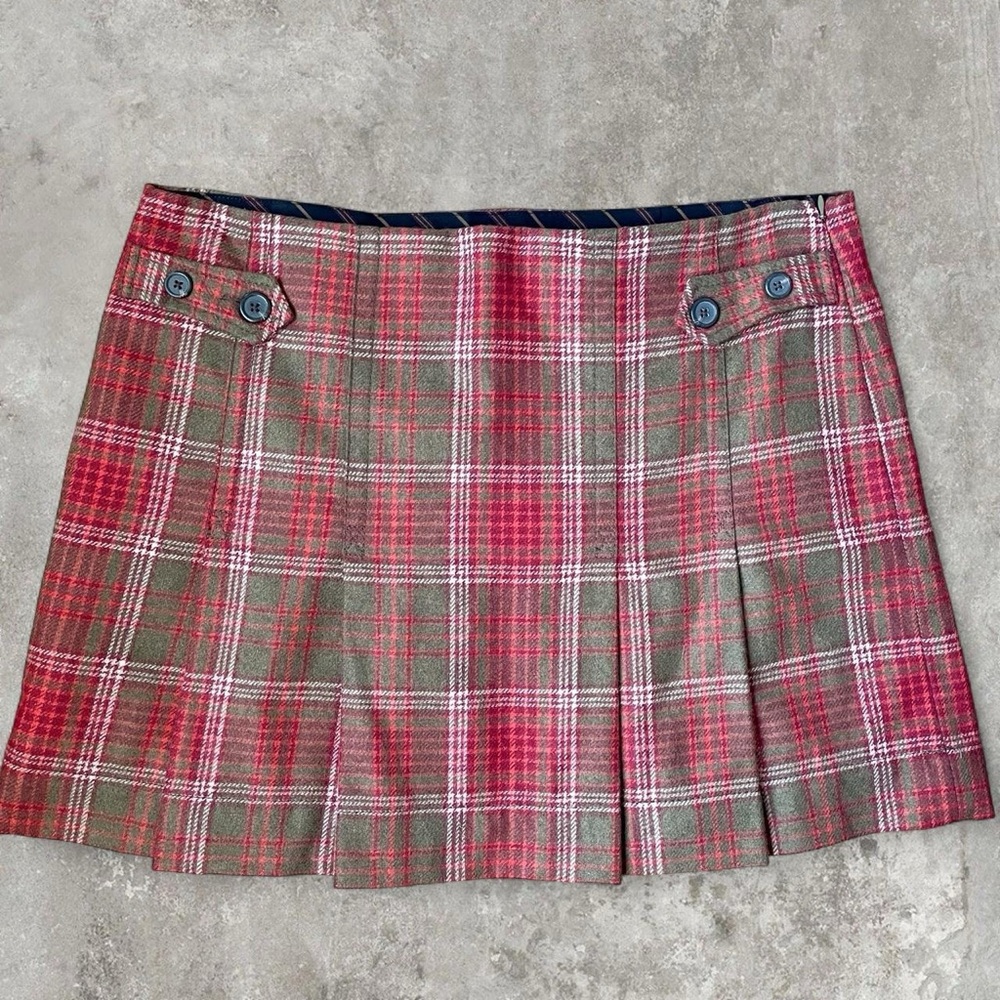 Vintage GAP Plaid Pleated Mini Skirt Red Brown Plus Size 16 Coquette Academia